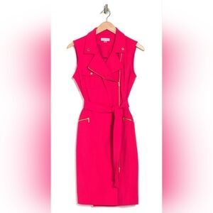 Calvin Klein Hot Pink Sleeveless Mid Lenth Dress Motto Belted
